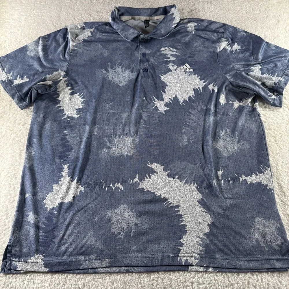 Adidas Golf Polo Shirt Blue AOP Floral 2XL‎ XXL Collared Stretch Athletic Clean - Picture 2 of 6